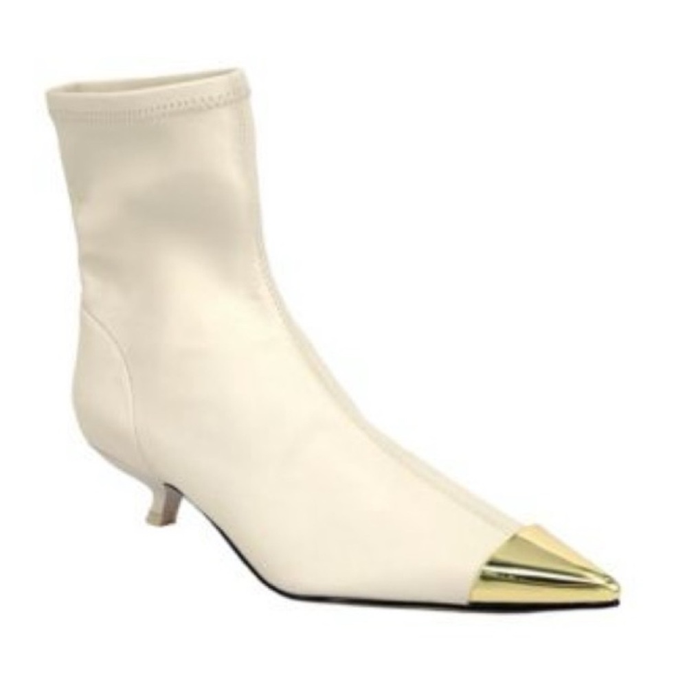 Katy Perry Ivory Micro Heel Stretch Bootie With Gold Cap Toe US 8.5 Boots